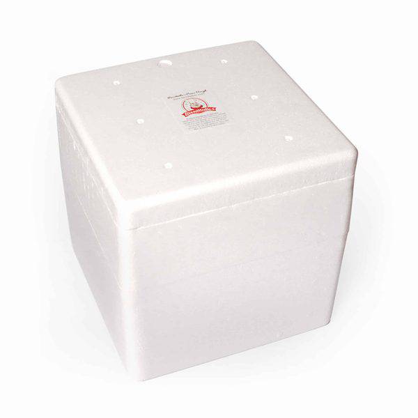 A white box with a red lid on it.