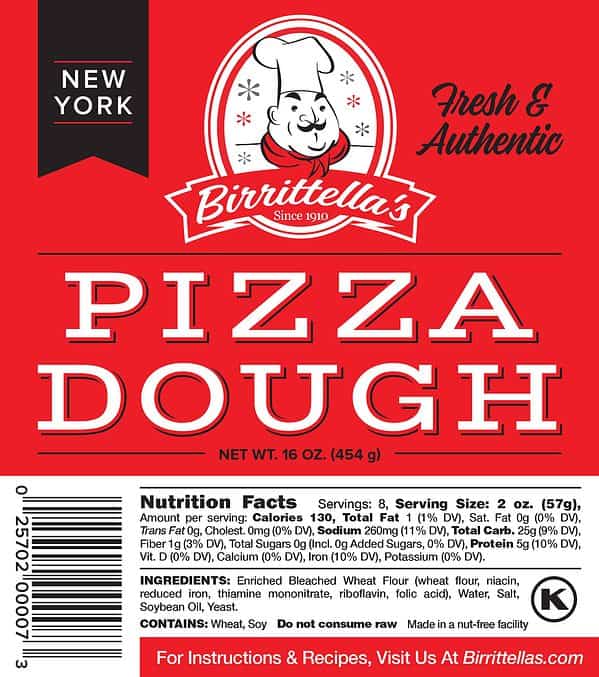 Birrittellas pizza dough label.