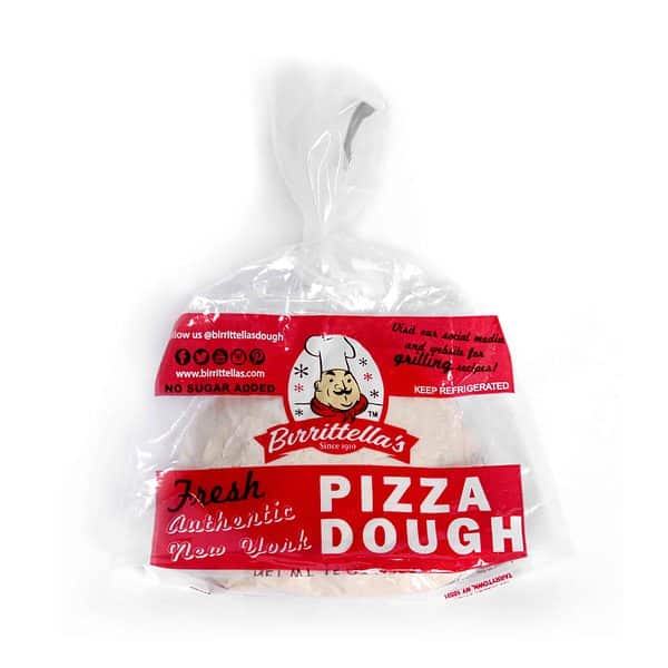 A bag of traditional pizza dough on a white background.